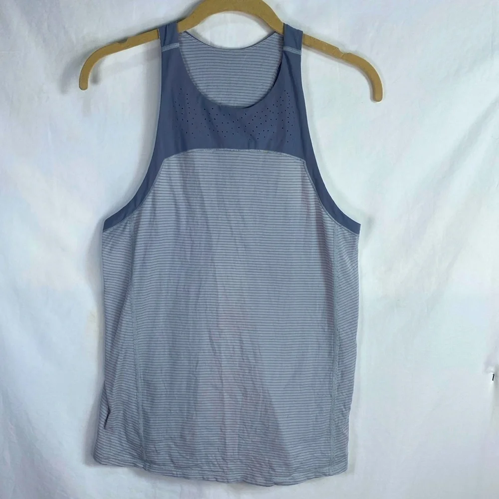 Lululemon Small Gray with Blue/Gray Split Back Running Yoga Fitness Tank Top.